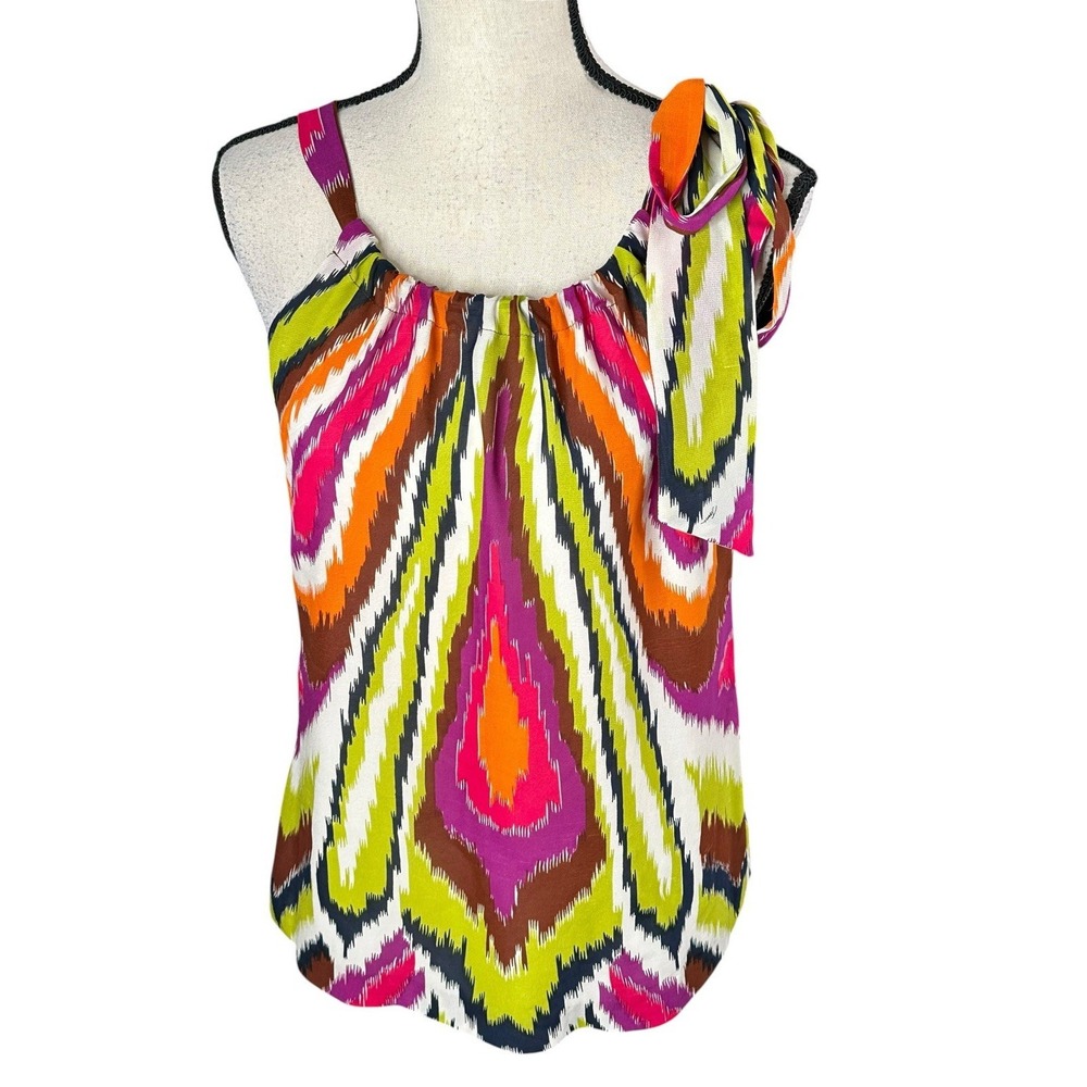 Trina‎ Turk Silk Multicolor Tie Drawstring Neckline Silk Blouse Top Size Small